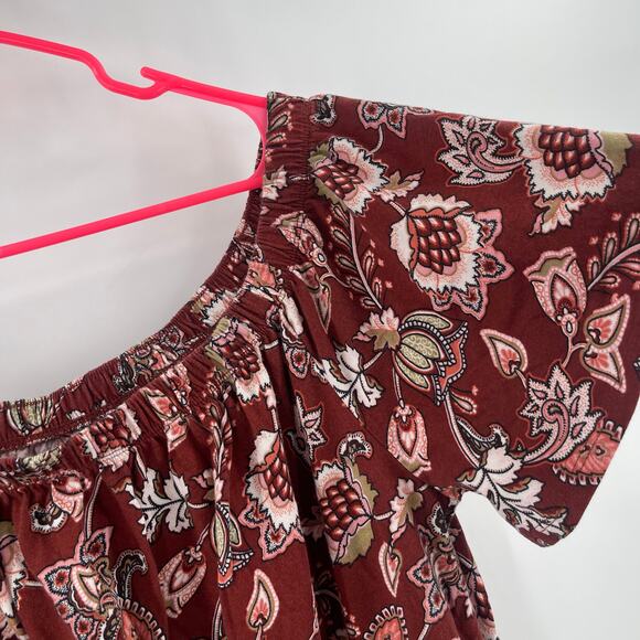 Lands End Dress Size 2X (20W-22W) Burgundy Rustic Cotton Off Shoulder Ruffle - Picture 6 of 13